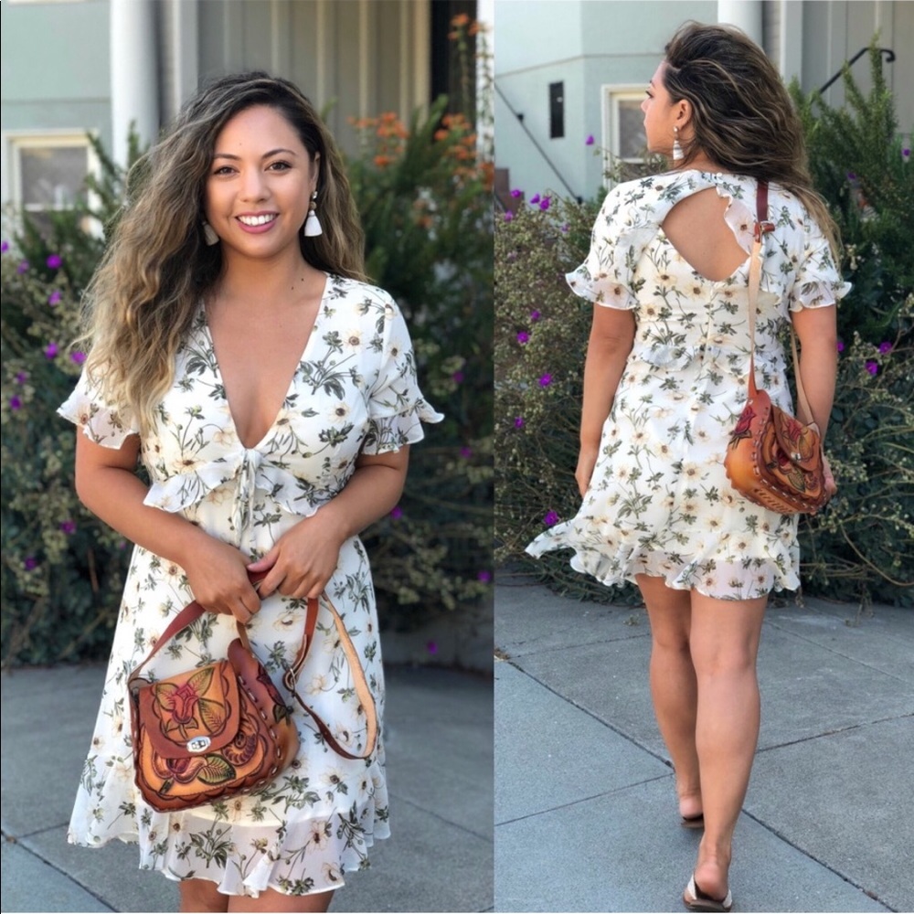 Ivory Cosmo Flower Ruffle  Dress